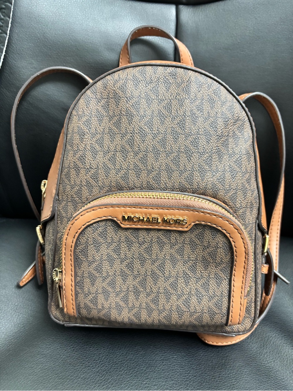 Michael Kors Brown MK Logo Mini Backpack with Tan Trim